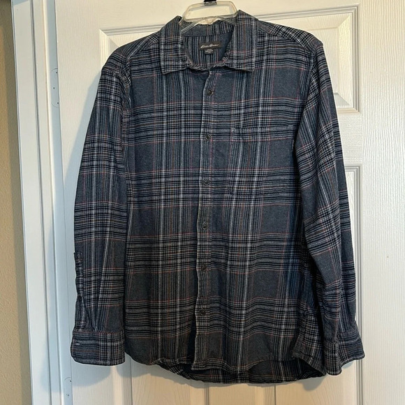 Eddie Bauer men’s blue plaid long sleeve flannel shirt size large - Picture 1 of 8